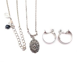 Cubic Zirconia Pendant Necklace & Hoop Earrings Set