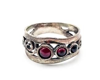 Sterling Silver Ring w/ Red & Black Stones