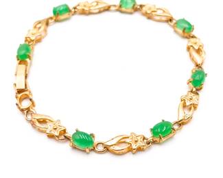 Vintage Jade & Cubic Zirconia Bracelet in Golden White Bronze