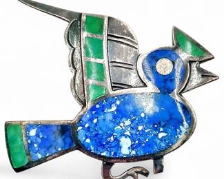 Graziella Laffi Sterling Silver Enamel Bird Brooch