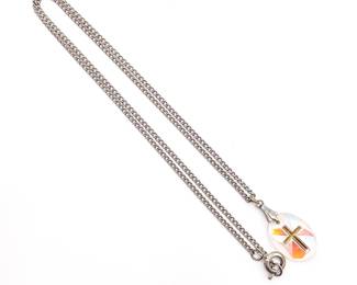 Iridescent Cross Pendant Necklace on 10" Silver Tone Chain
