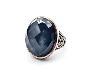 Sterling Silver Vintage Style Faceted Grey Quartz Celtic Sides Ring
