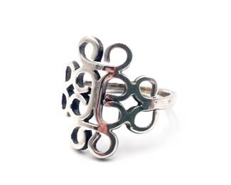 925 Sterling Silver Vintage Swirl Cocktail Ring Size 7