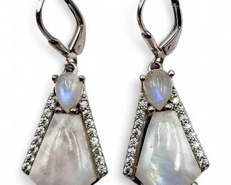 Vintage Sterling Silver Mother of Pearl Dangle Earrings, 2"