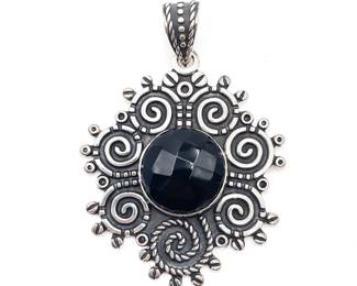 Sterling Silver 925 Mexican Black Onyx Pendant, 2"