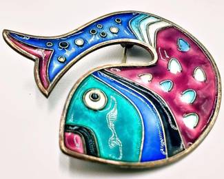 David-Andersen Sterling Silver Enamel Fish Brooch