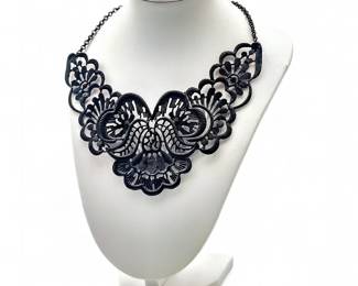 Black Metallic Lace Rhinestone Gothic Necklace