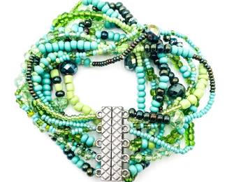 Czech Glass Beaded 10-Strand Bracelet Cuff