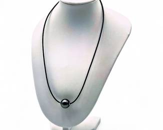 Tahitian Black Pearl Necklace on Leather Cord