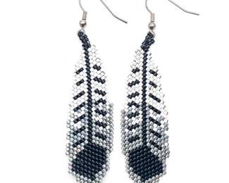 Beaded Dangling Feather Earrings