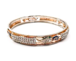 Gold & Silver-Toned Peacock Bangle Bracelet w/ Zirconia