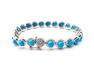 Sterling Silver Turquoise Marquisite Link Bracelet