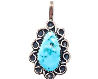 Turquoise Pendant w/ Decorative Metal Frame