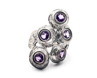 Hagit Gorali Sterling Silver Spiral Amethyst Ring
