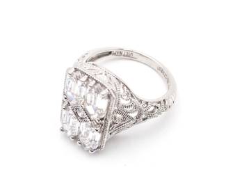 Art Deco Style Sterling Silver 925 Ring w/ Clear Stones