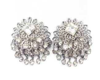 Waterfall Rhinestone Clip-On Filigree Earrings