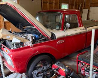 1966 Ford F-100 with engine parts