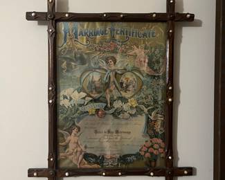 Antique framed marriage certificate
