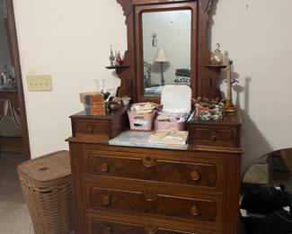 Antique dresser with mirror, marble top