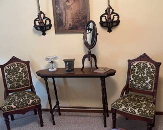 Antique table, Victorian chairs