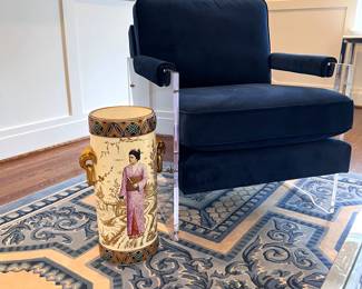 Vintage Minton Hand Painted Umbrella Stand with geisha and cherry blossom motif