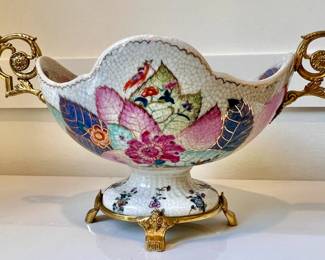 Large hand-painted hexagon planter with green & white Jingdezhen landscape scenes. Sculptural six-sided form. 15” W × 15” D × 15” H. $495. Ships nationwide.