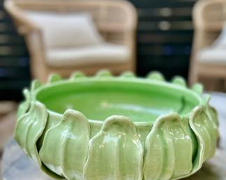 Italian Hand thrown and hand painted majolica style centerpiece pedestal sculptural bowl or vessel