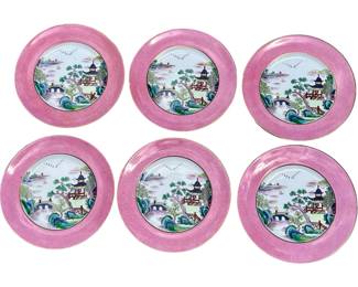 Staffordshire vintage pagoda dessert plates and tea service set