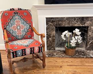 Sam Moore Vintage over-sized kilim and leather chair. Statement piece.