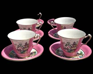 Staffordshire vintage pagoda dessert plates and tea service set