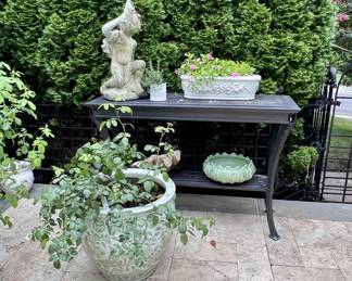 Hand painted large fish bowl planter with foo dog handles