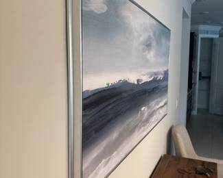 Large Grey coastal print in silver frame 31” x 60”-$200