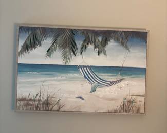 Beach hammock Giclee in wood frame 23 x 35-$40