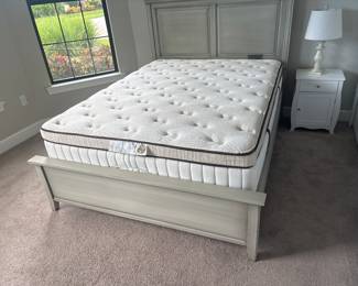 Queen Size Serta Mattress Series 700 Back smart with adjustable base-$450 Grey queen frame with headboard and foot board. Headboard 56” Tall-$200