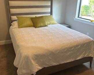 Queen Copeland Furniture bedroom suite
Dresser 37” x 35” x 15"-$600
Matching nightstand with glass top 22” x 18” x 20”-$250
matching queen frame headboard and footboard 60” tall-$400
Boll and Branch organic cotton sheets, cotton bedspread with matching pillow cases