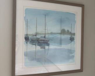 sailboat watercolor framed under glass 25 1/2 x 25 1/2-$75