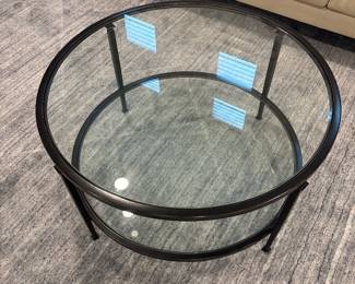 round glass and metal 2 tiered cocktail table 18” x 32”-$160