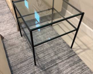 square metal and glass two tiered side table 24”x 23” x 22”-$160