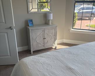 Small 2 door beach-wood style credenza -$75
32” x 35 1/2” x 12 1/2”
lamp with shade 14” tall-$25
6” x 9 seabird picture in frame -$10