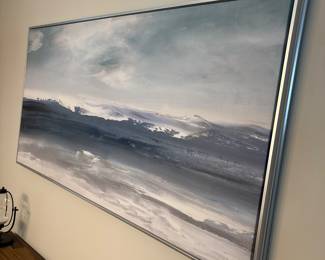Large Grey coastal print in silver frame 31” x 60”-$200