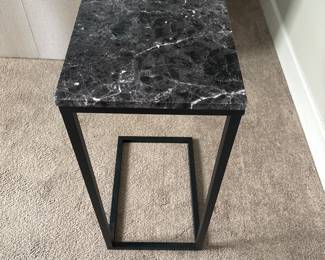 small faux marble and metal bedside or chair side table 29” x 12 1/2” x 18 1/2”-$30