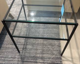 square metal and glass two tiered side table 24”x 23” x 22”-$160