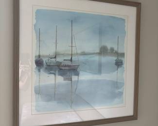 sailboat watercolor framed under glass 25 1/2 x 25 1/2-$75