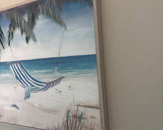 Beach hammock Giclee in wood frame 23 x 35-$40