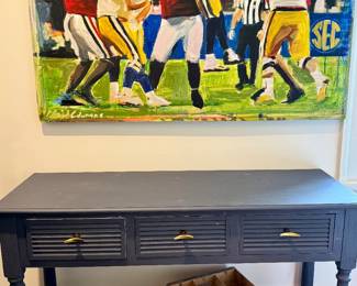 fabulous blue 3 drawer console  WAS $375  NOW $100