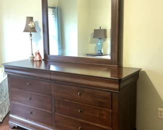 Haverty's dresser/mirror, pairs with 2 end tables and a tall dresser.