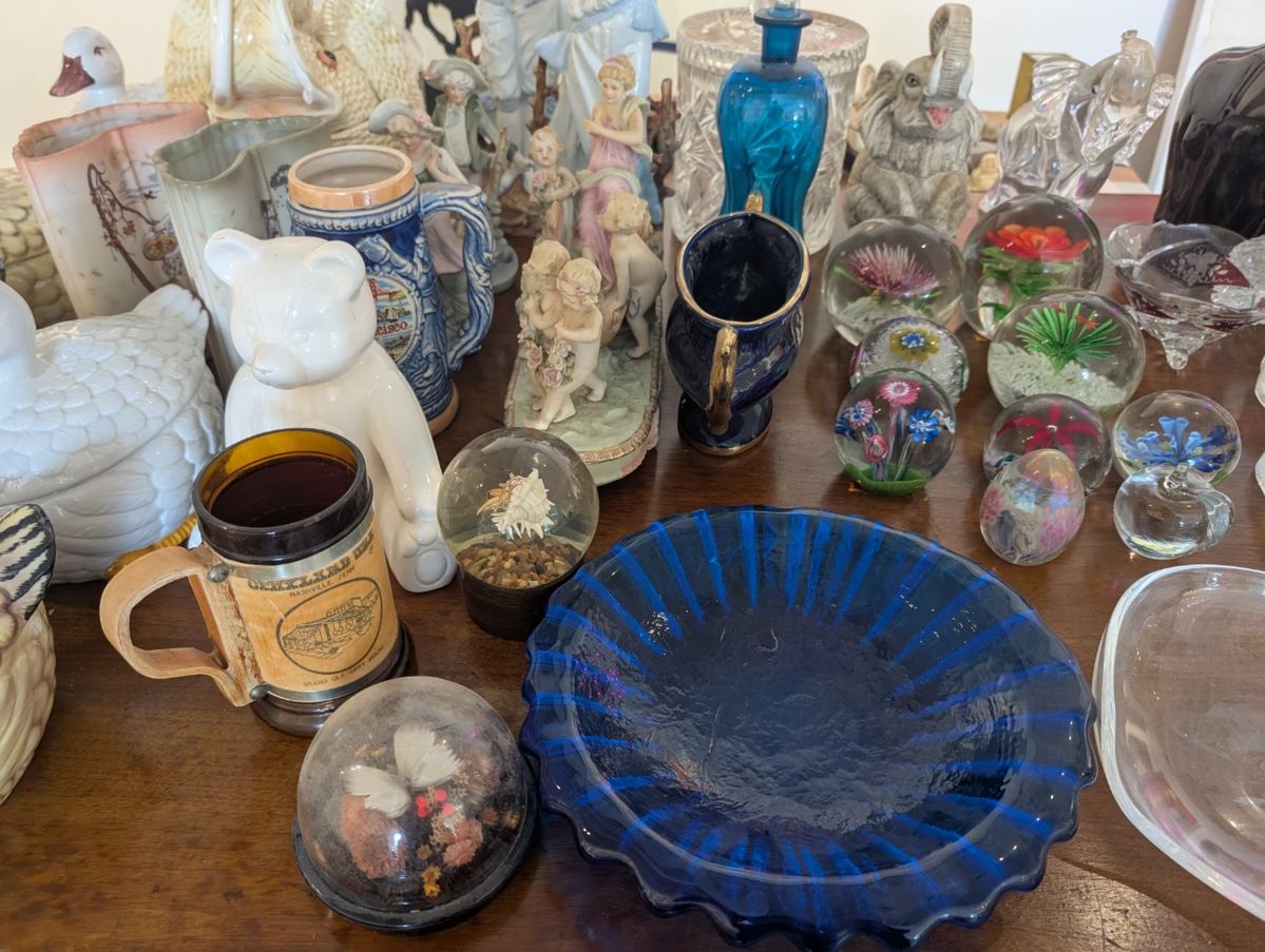 Example of glassware and memorabilia available.