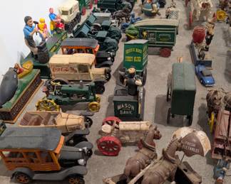 Example of metal banks and toys for sale.