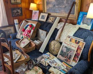 Art, ephemera, posters, records, post cards, dolls, coin collection