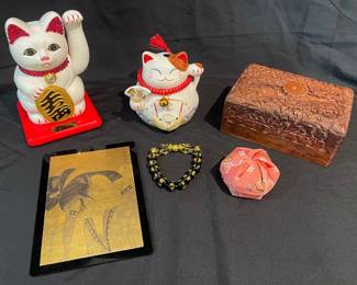 Ceramic Lucky Cat Coin Bank, Waving Solar Powered Lucky Cat, Asian Trinkets